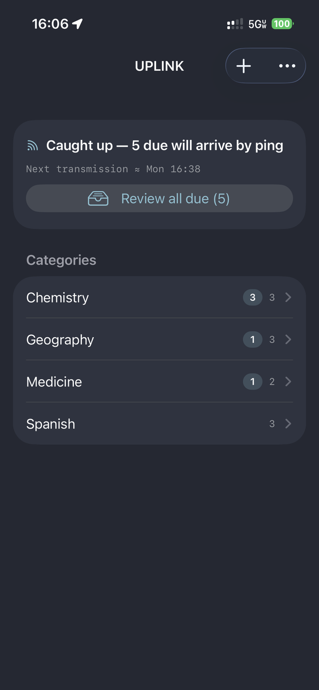 The UPLINK dashboard on iPhone